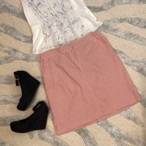 J. Crew Seersucker Light Red & White Skirt Pockets